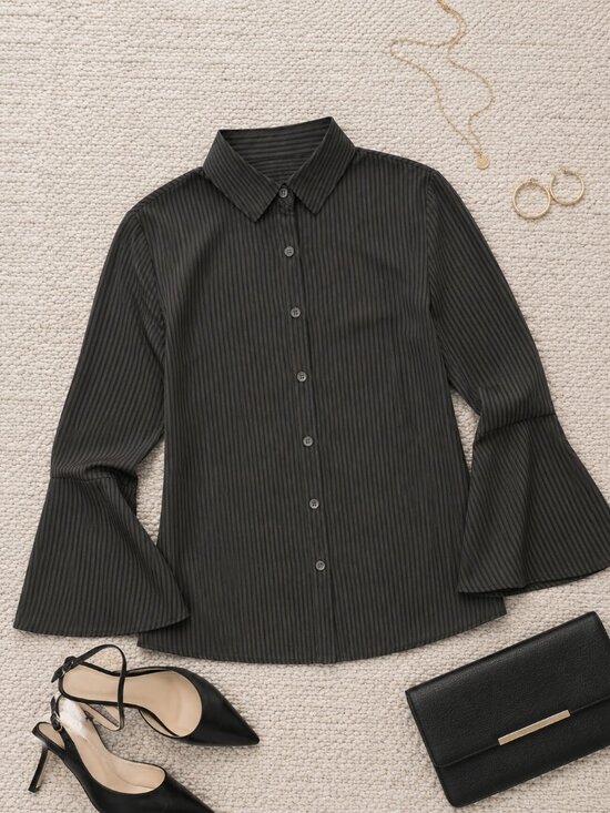 For The Republic Tops - For The Republic Black Striped Button Up Shirt Size M NWT Career Work Office